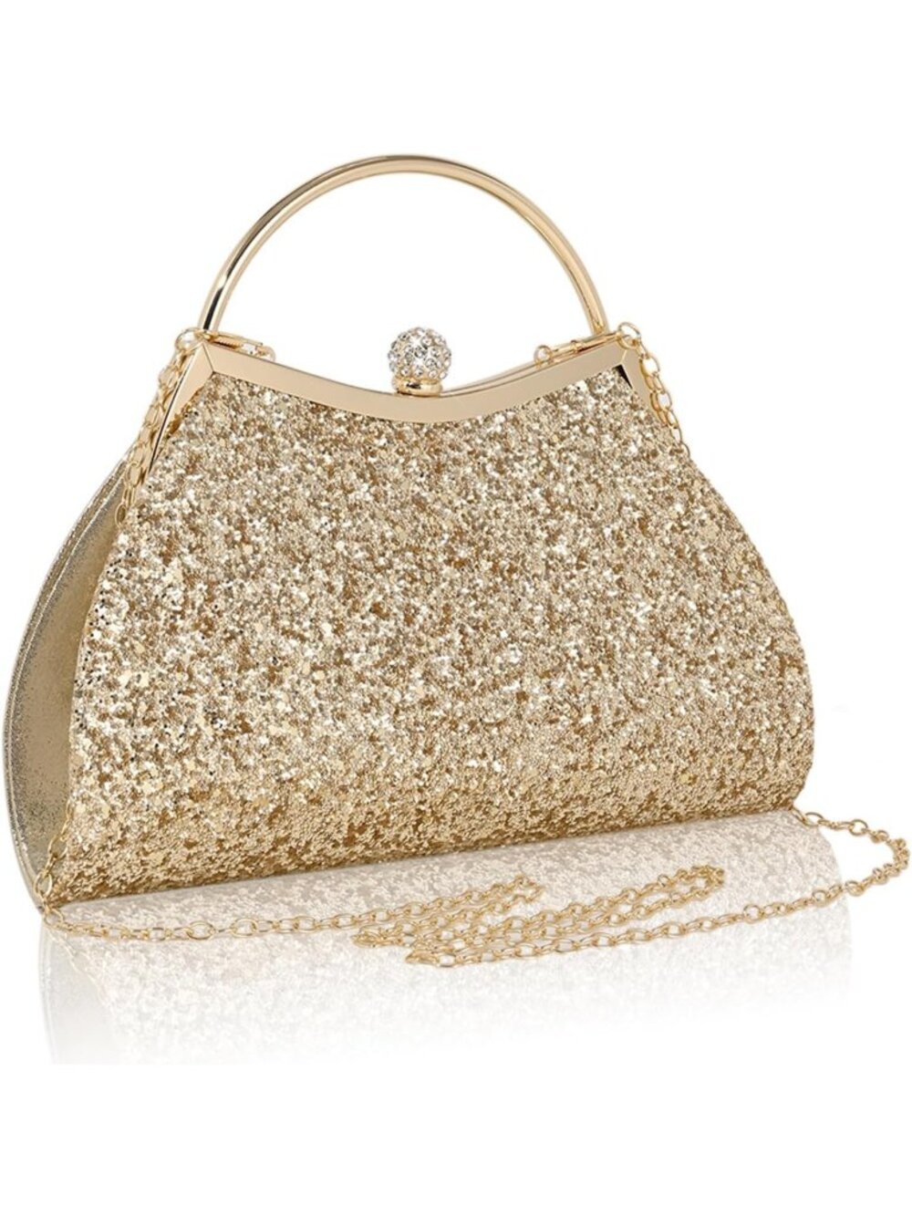 Women Sequin Gold  Glitter Pleated Clutch Purse For Sparkly Evening Wedding Bag